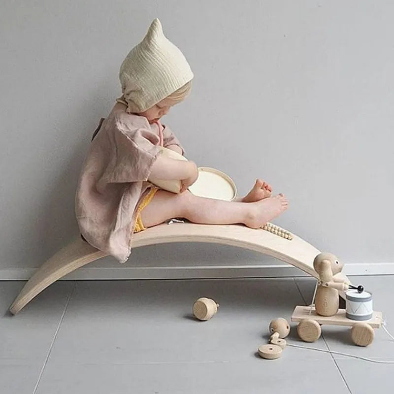 Multi-Use Wooden Balance Board for Kids: Seesaw, Wobble &amp; Yoga Toy