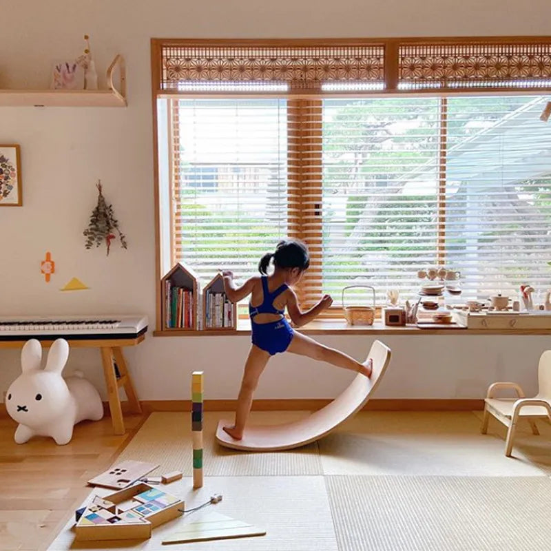 Multi-Use Wooden Balance Board for Kids: Seesaw, Wobble &amp; Yoga Toy