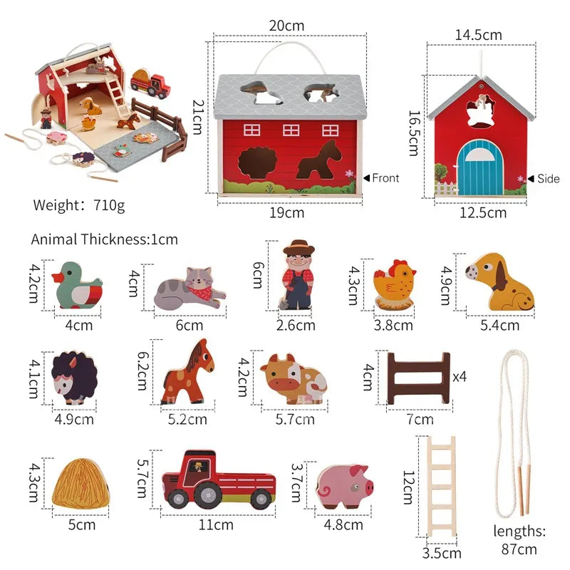 Wooden Montessori Activity Box: Shape Sorter & Animal Stacking Toy