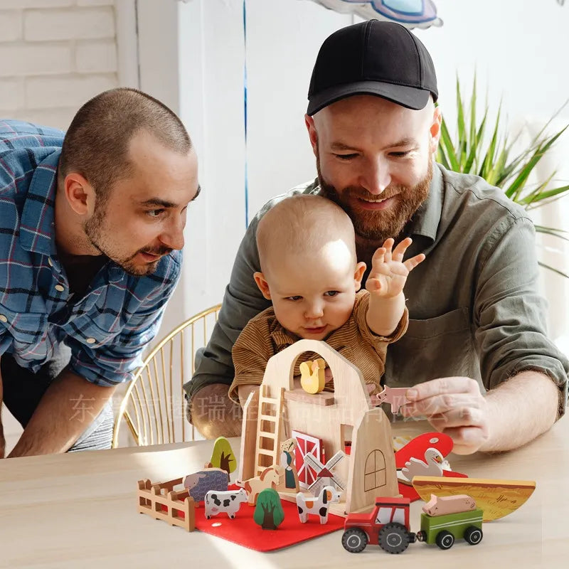 Wooden Montessori Activity Box: Shape Sorter & Animal Stacking Toy