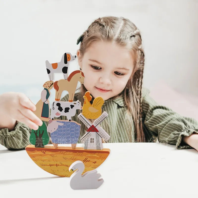 Wooden Montessori Activity Box: Shape Sorter & Animal Stacking Toy
