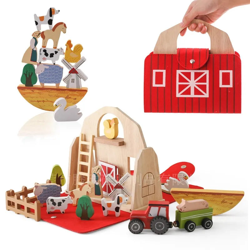Wooden Montessori Activity Box: Shape Sorter & Animal Stacking Toy