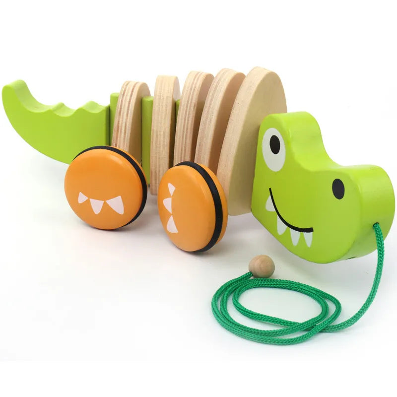 Kids' Wooden Pull-Along Toy: Crocodile & Puppy for Early Walking