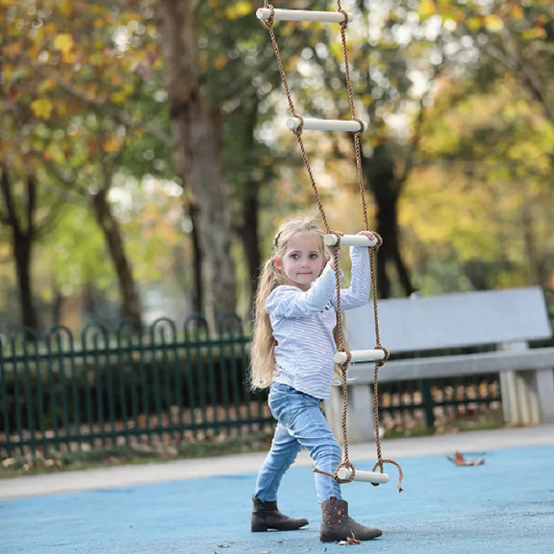 Kids' Wooden 6-Rung Climbing Rope Ladder for Indoor &amp; Outdoor Play