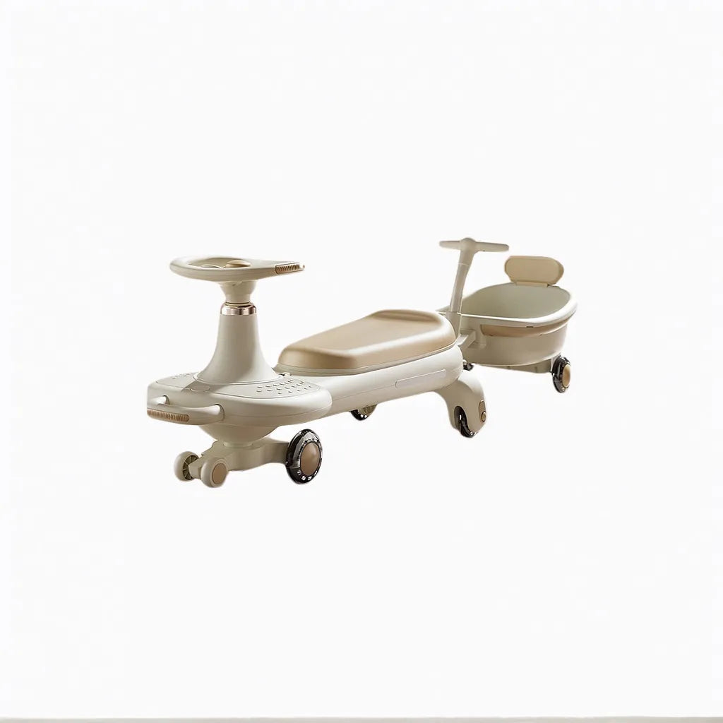 Kids' Ride-On Swing Car with Pull Trailer: Anti-Rollover &amp; Dual Seating