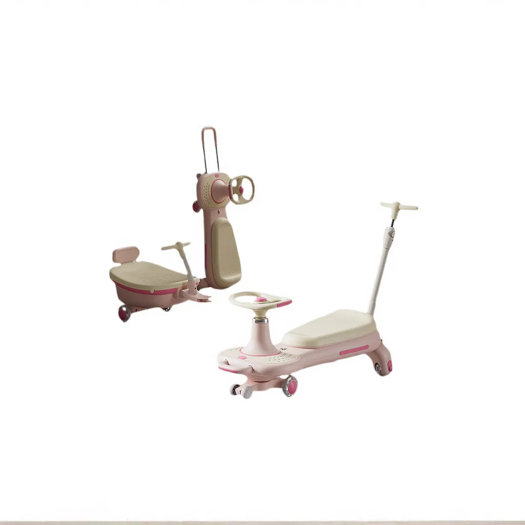 Kids' Ride-On Swing Car with Pull Trailer: Anti-Rollover &amp; Dual Seating