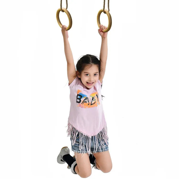 Wooden Gymnastic Rings for Kids: Outdoor Climbing &amp; Indoor Swinging Toy